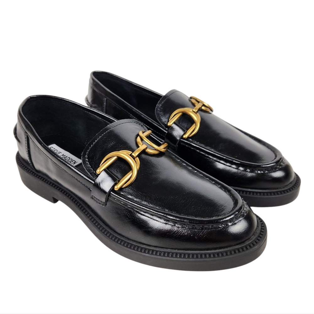 Steve Madden Black Flats with Gold Buckle